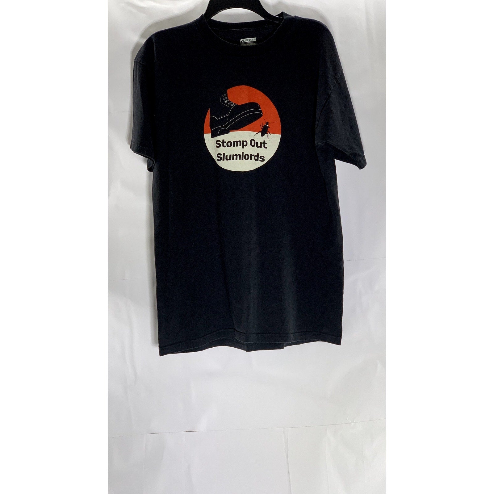 LIFEWEAR Men's Black " Stomp Out Slumlords" Graphic Short Sleeve T-Shirt SZ L