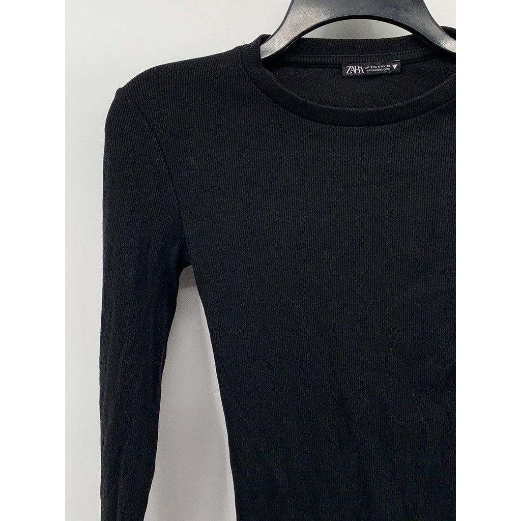 ZARA Women's Black Ribbed High-Neck Bodysuit SZ S