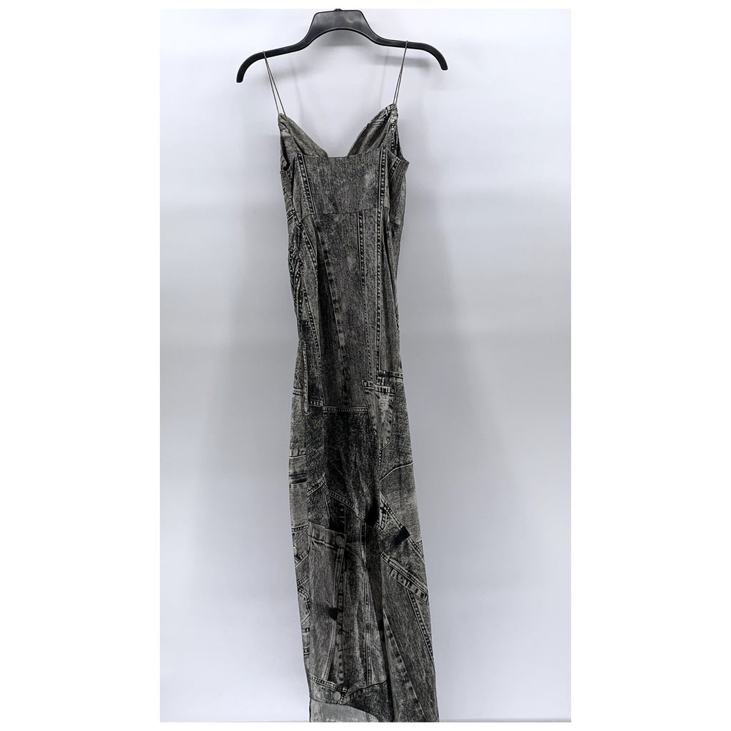 RETROFETE Women's Black-Gray Silk Acadia Spaghetti Strap Side-Slit Dress SZ XS