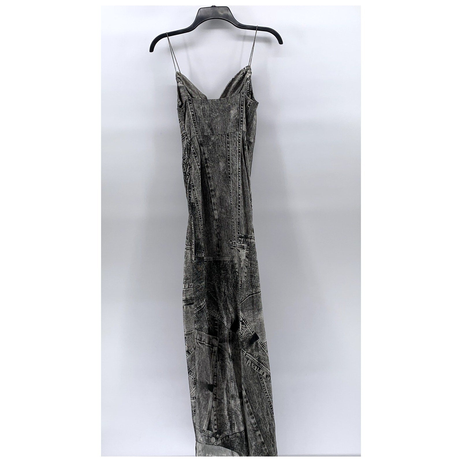 RETROFETE Women's Black-Gray Silk Acadia Spaghetti Strap Side-Slit Dress SZ XS
