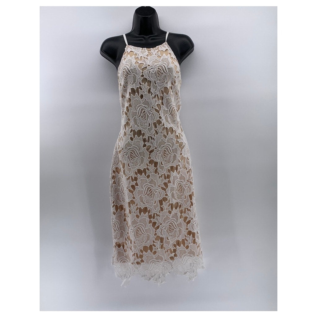 LULUS Women's Ivory High-Neck Lace Spaghetti Strap Mini Dress SZ M