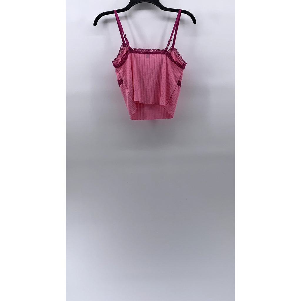 WILD FABLE Women's Pink Rib Knit Lace-Trim V-Neck Spaghetti Strap Cami Top SZ S