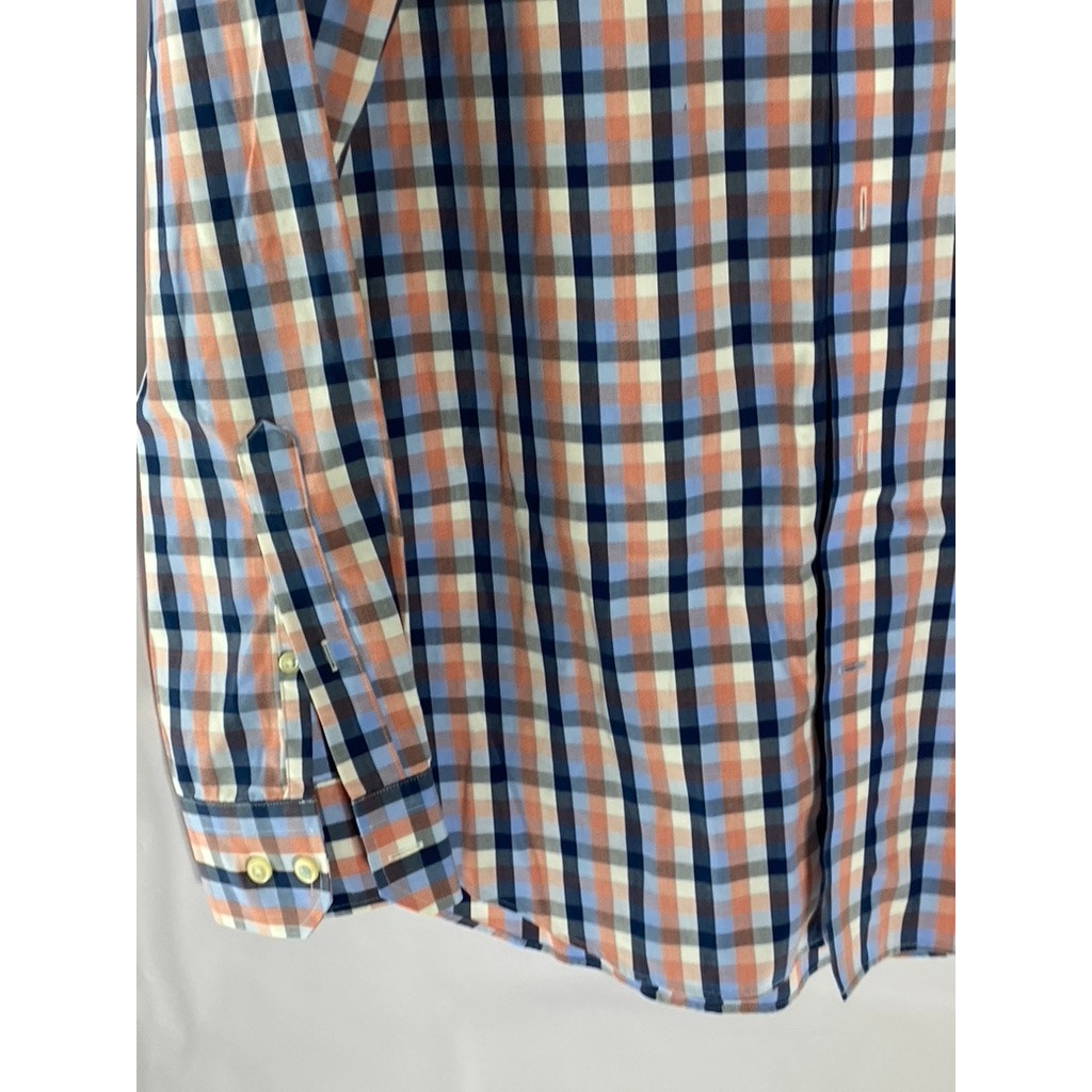 BANANA REPUBLIC Men's Orange/Blue Tri-Tone Gingham Grant Fit Button-Up Shirt SZM