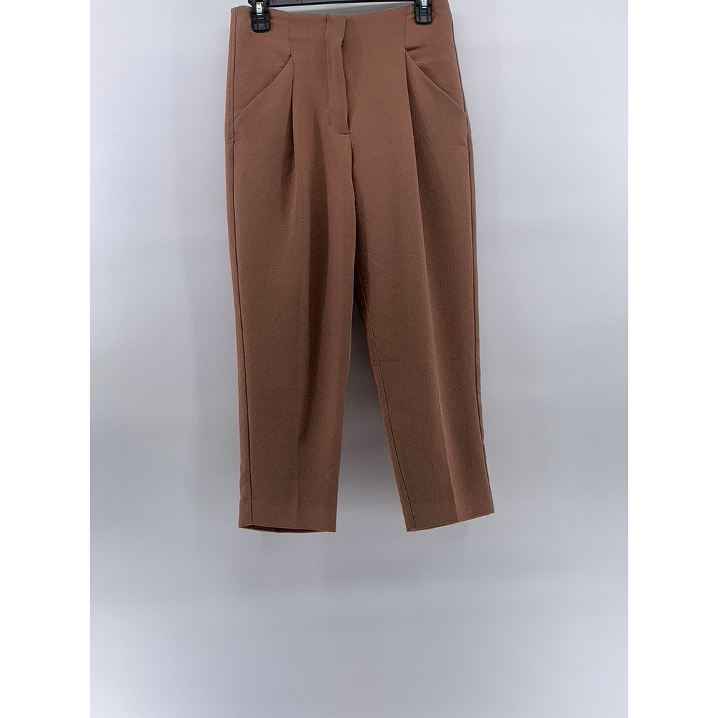 WILFRED Women's Brown Straight-Leg Pleated High-Rise Cropped Trousers SZ 2