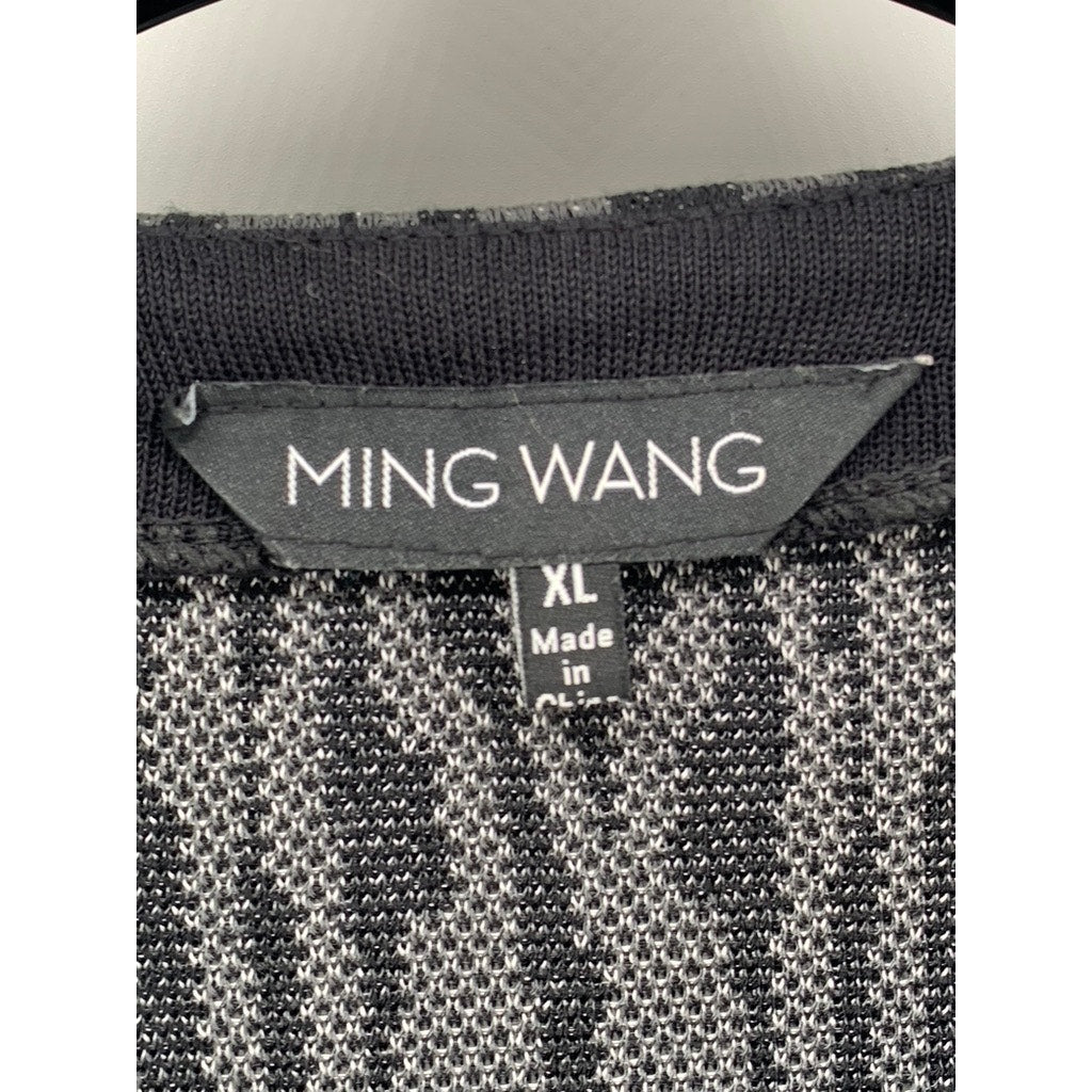 MING WANG Women's Black-Gray Animal Print Open-Front Padded Top SZ XL