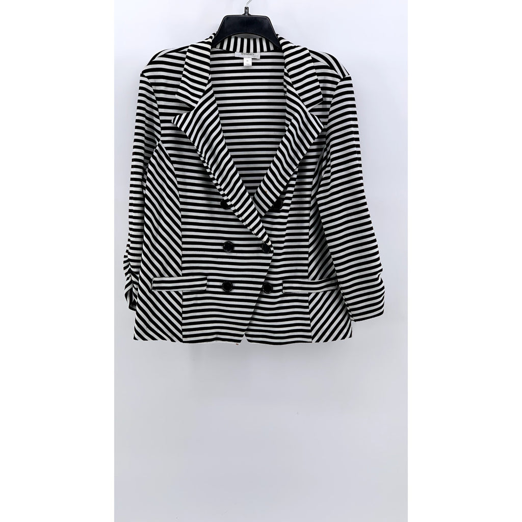 DRESSBARN Women's Black-White Striped Double Breasted Blazer SZ XL