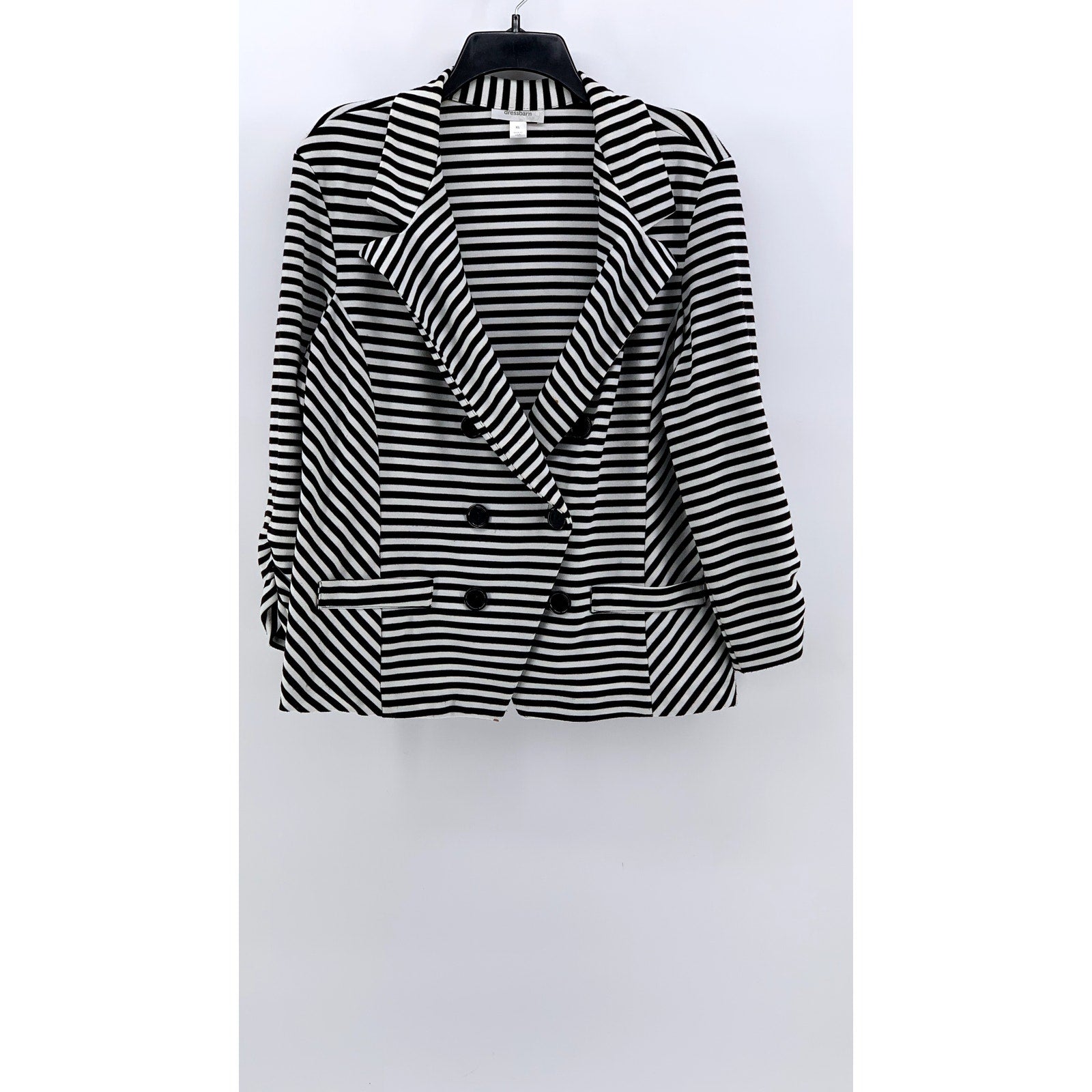 DRESSBARN Women's Black-White Striped Double Breasted Blazer SZ XL