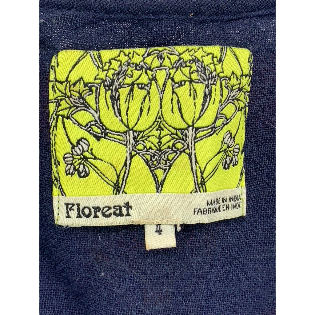 FLOREAT Women's Navy Embroidered Wool-Blend Short Sleeve Dress SZ 4