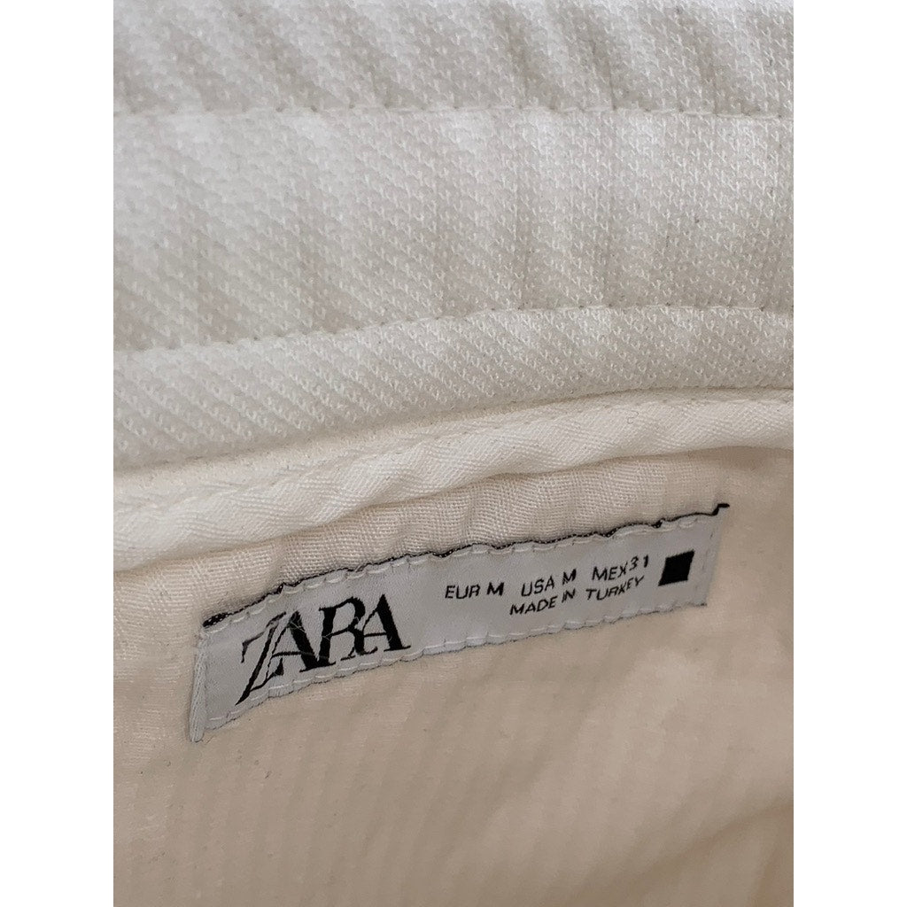 ZARA Men's White Cuffed Drawstring Shorts SZ M