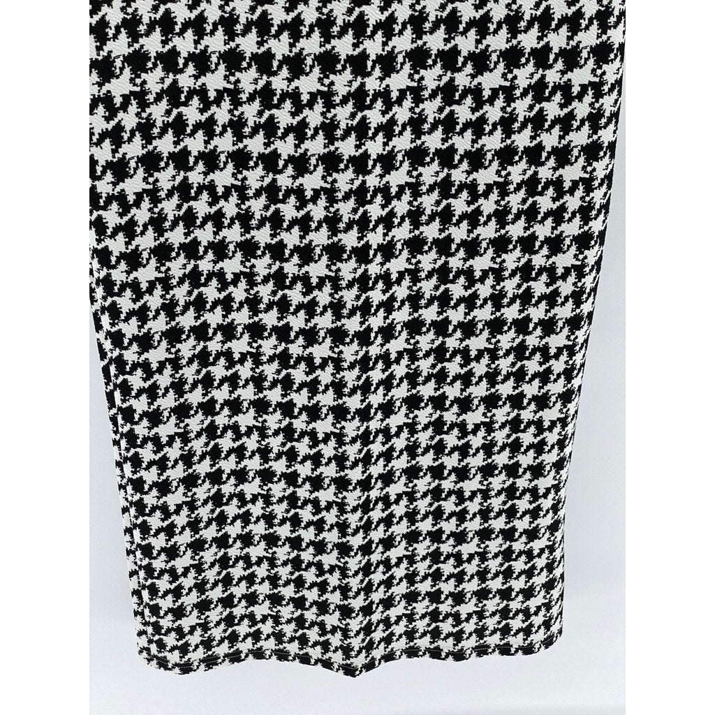 SHEIN Women's Black-White Houndstooth Print Mock-Neck Bodycon Midi Dress SZ 8/10