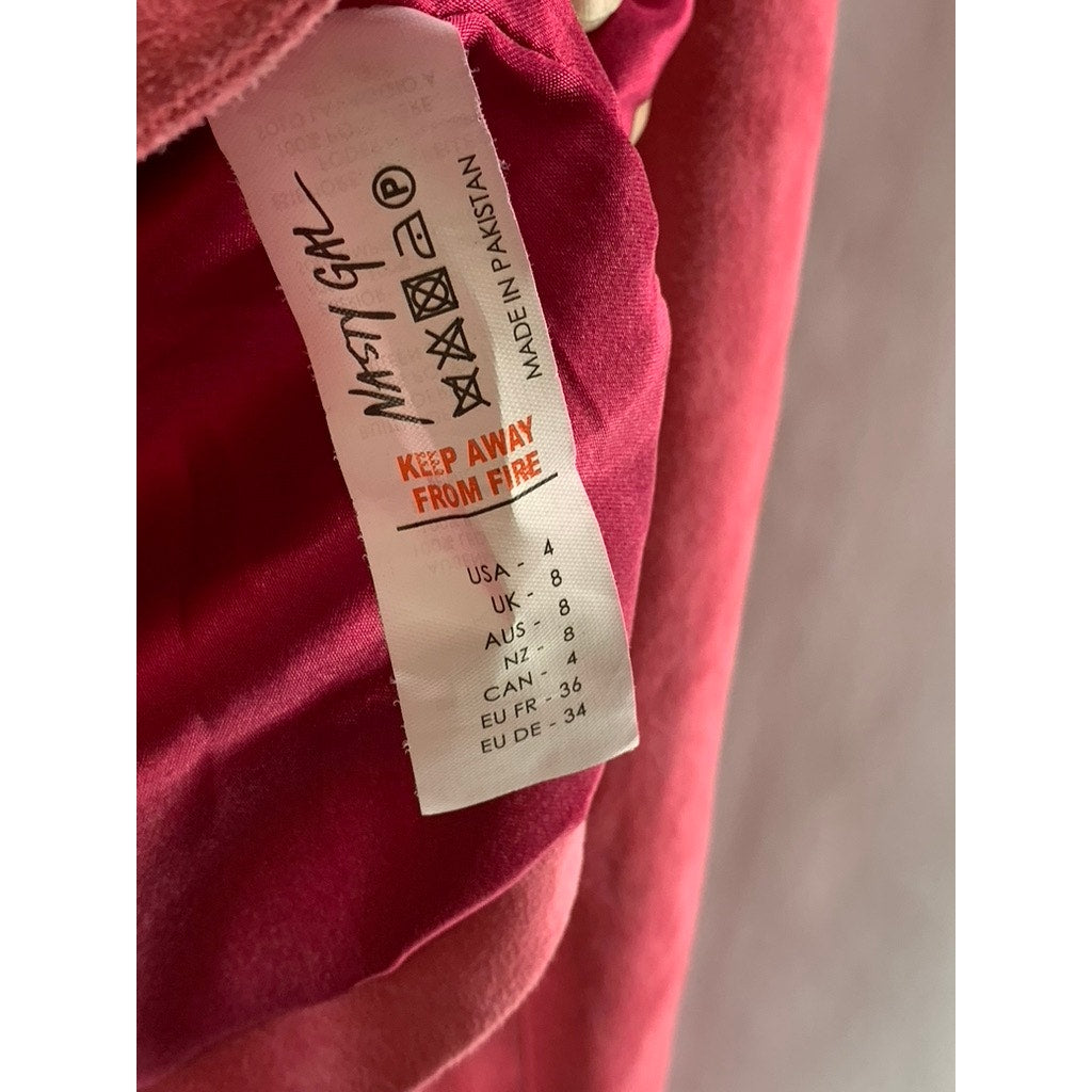 NASTY GAL COLLECTION Women's Red Suede Leather Fringe Button Down Jacket SZ 4