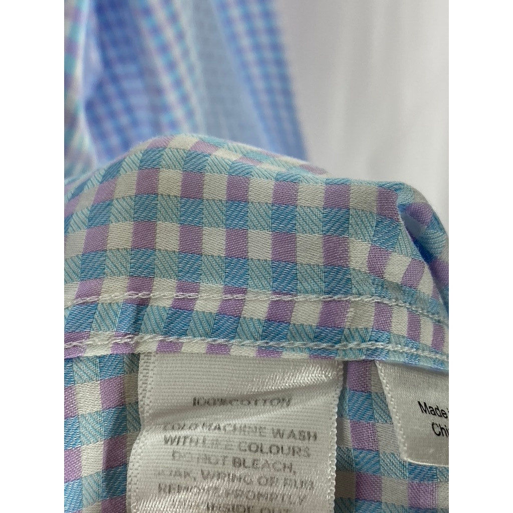 SABA Men's Light Blue/Purple Gingham Print Regular Fit Button-Up Shirt SZ M