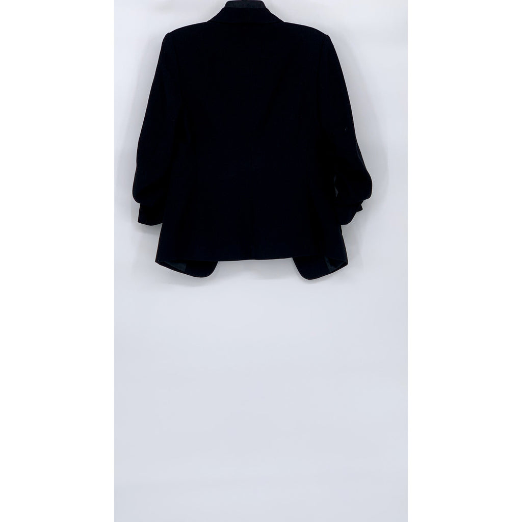 H&M Women's Black Solid Open-Front Long Ruched Sleeve Blazer SZ 6