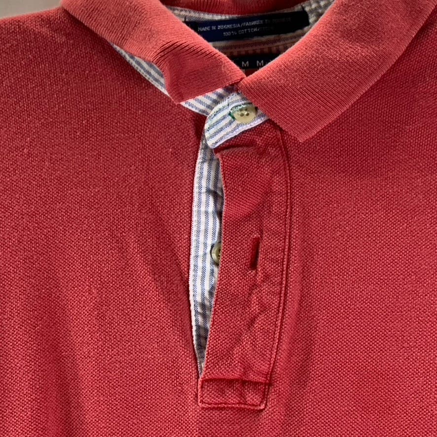 TOMMY HILFIGER Men's Red Solid Vintage Short Sleeve Polo Shirt SZ L