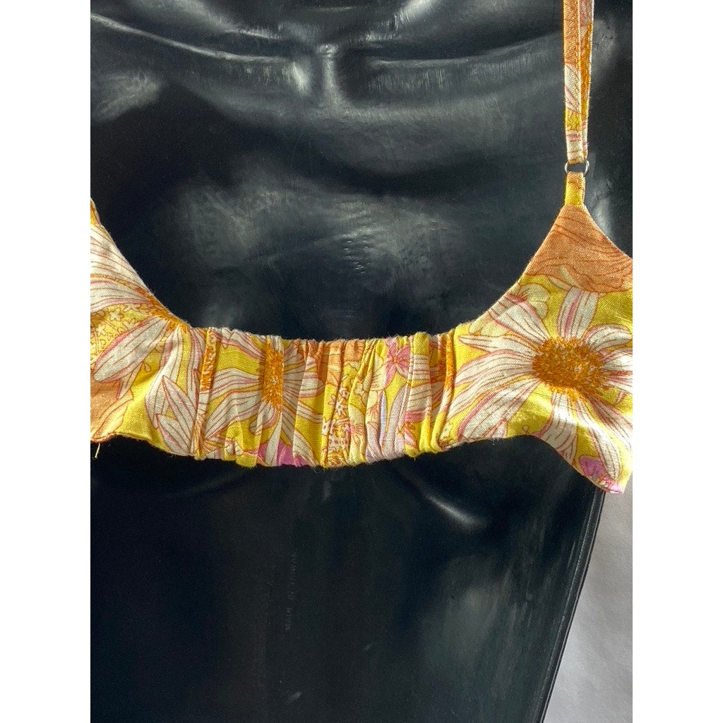 H&M Women's Orange Floral Print Linen-Blend Tie-Front Bralette Top SZ S