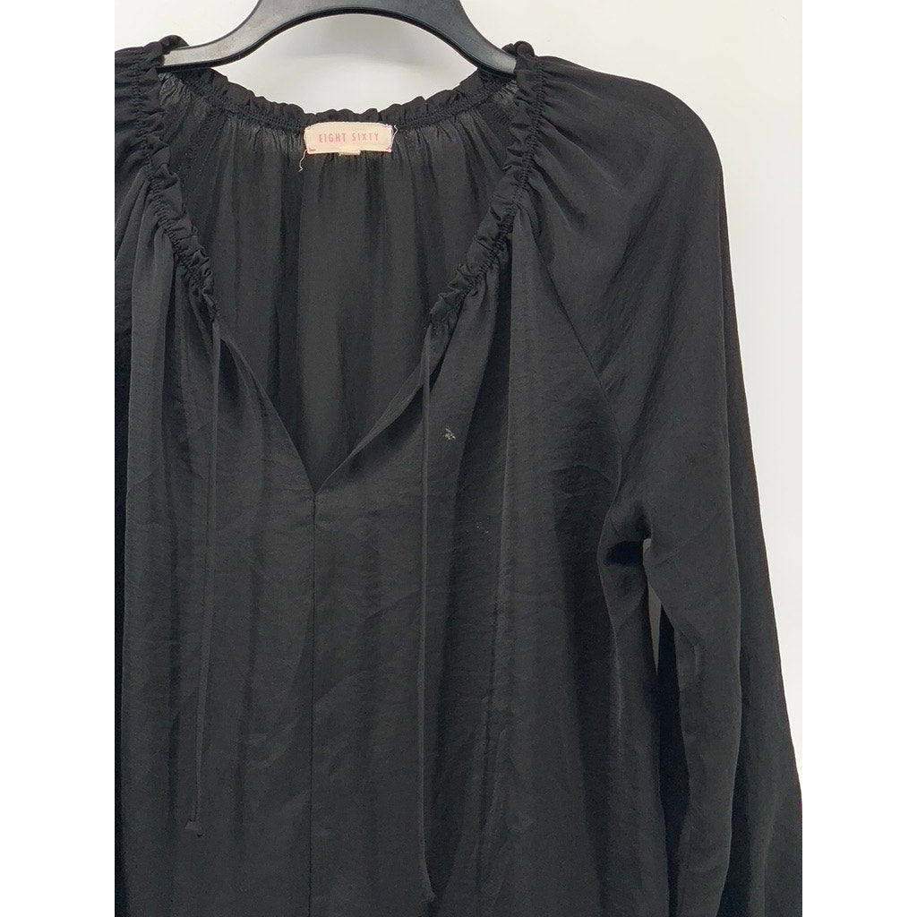 EIGHT SIXTY Women's Black Sheer Ruffle Long Sleeve Tie-Neck Top SZ S