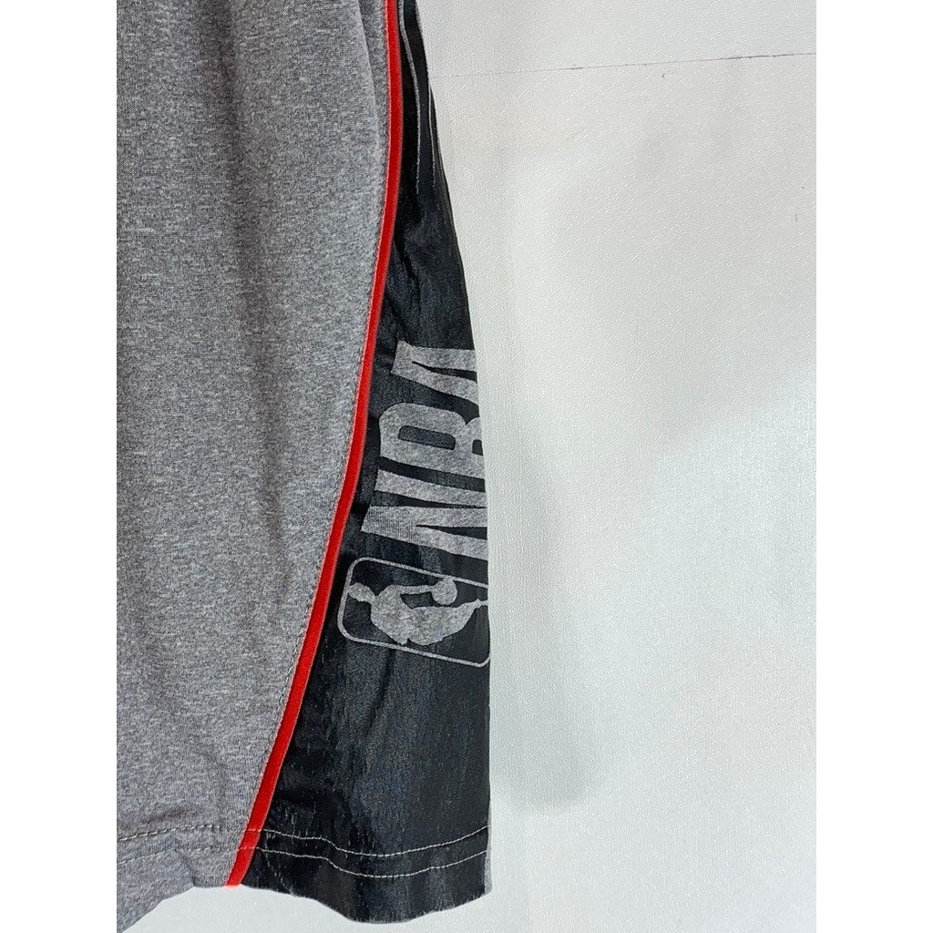 NBA Men's Gray/Black/Red Logo Hem Elastic Waist Pull-On Basketball Shorts SZ M