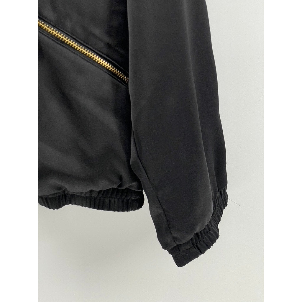 H&M Women's Black Collarless Long Sleeve Zip-Up Bomber Jacket SZ 6
