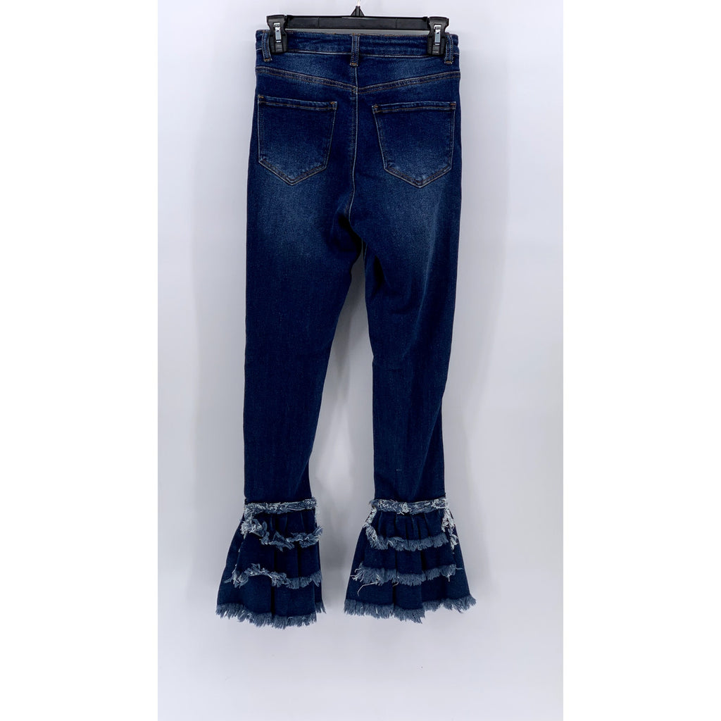 AMERICAN BAZI Women's Blue Denim Y2K Streetwear Distressed High-Rise Jeans SZ 26