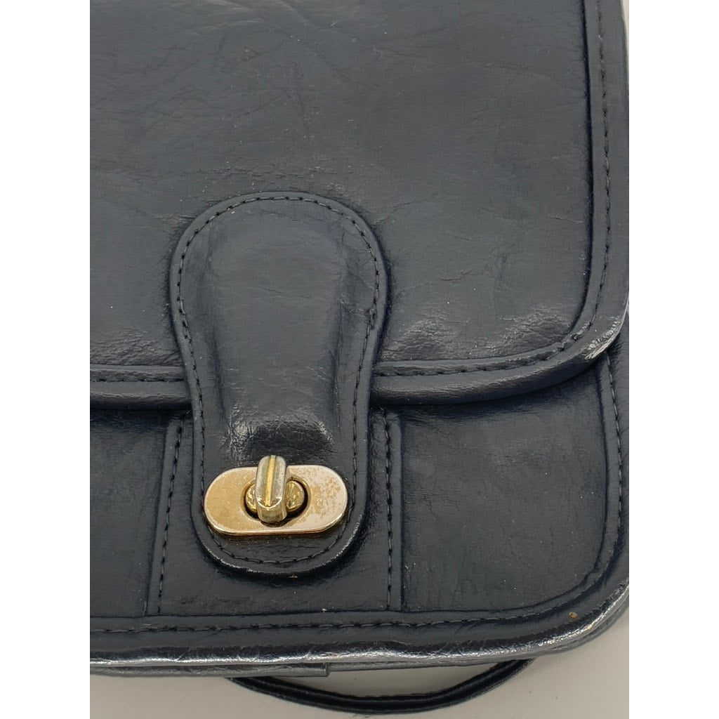 UNBRANDED Women's Dark Navy Faux-Leather Flap Crossbody Bag SZ OS