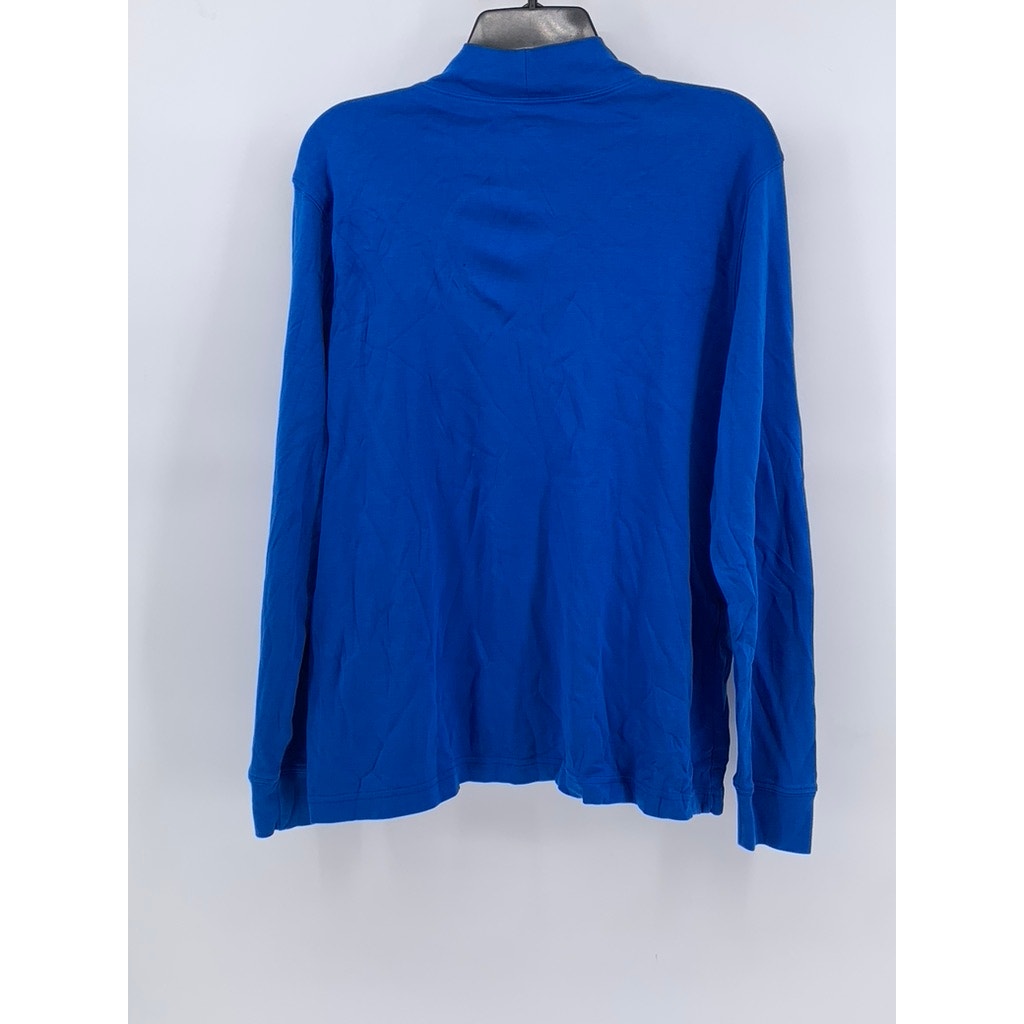 LANDS END Women's Relaxed Cotton Mock Neck Long Sleeve Bright Blue Shirt SZ XL