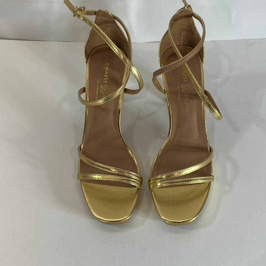 CHINESE LAUNDRY Women's Gold Metallic Taryn Strappy Square-Toe Sandals SZ 8.5