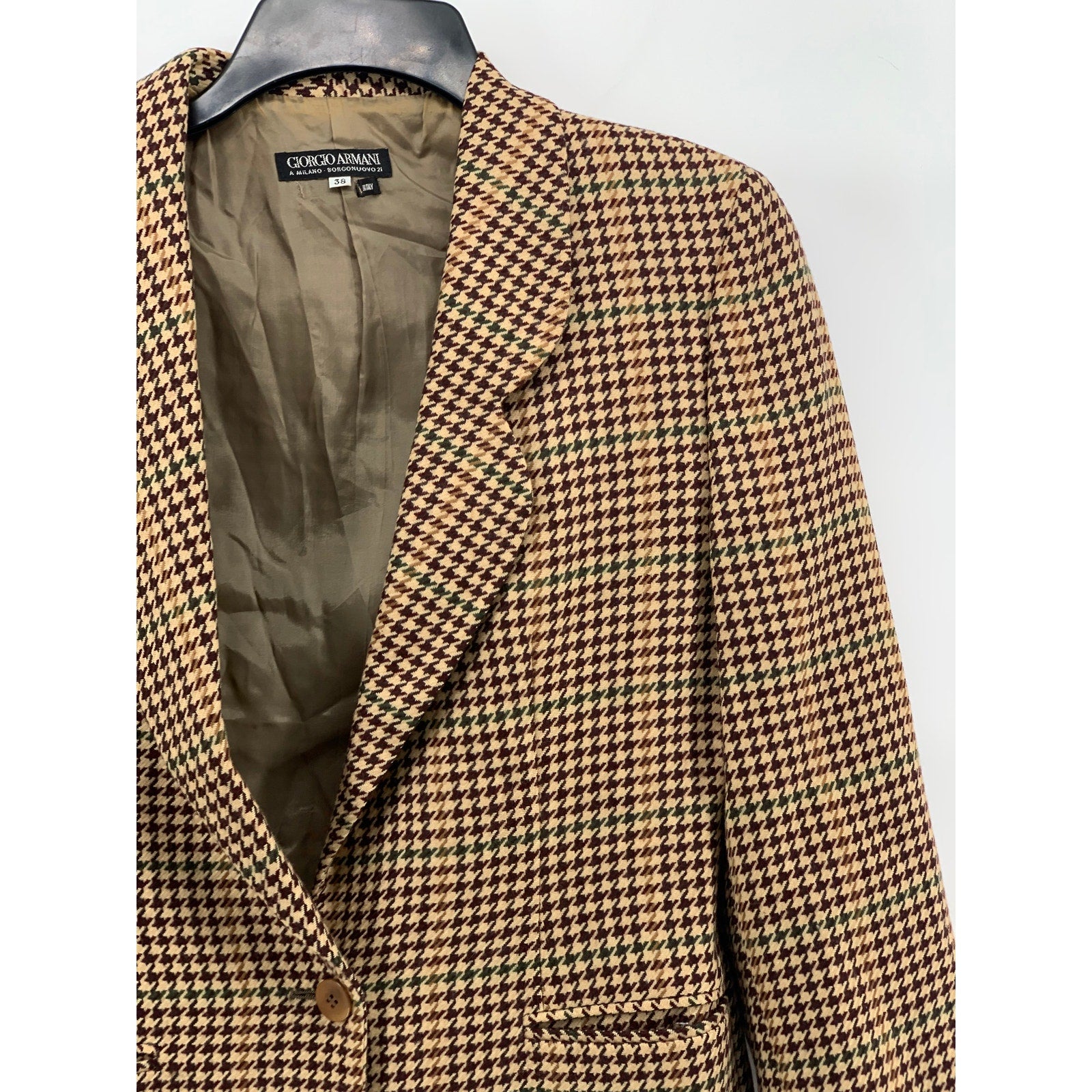 GIORGIO ARMANI Men’s Brown Wool Houndstooth One-Button Long Sleeve Blazer SZ 38