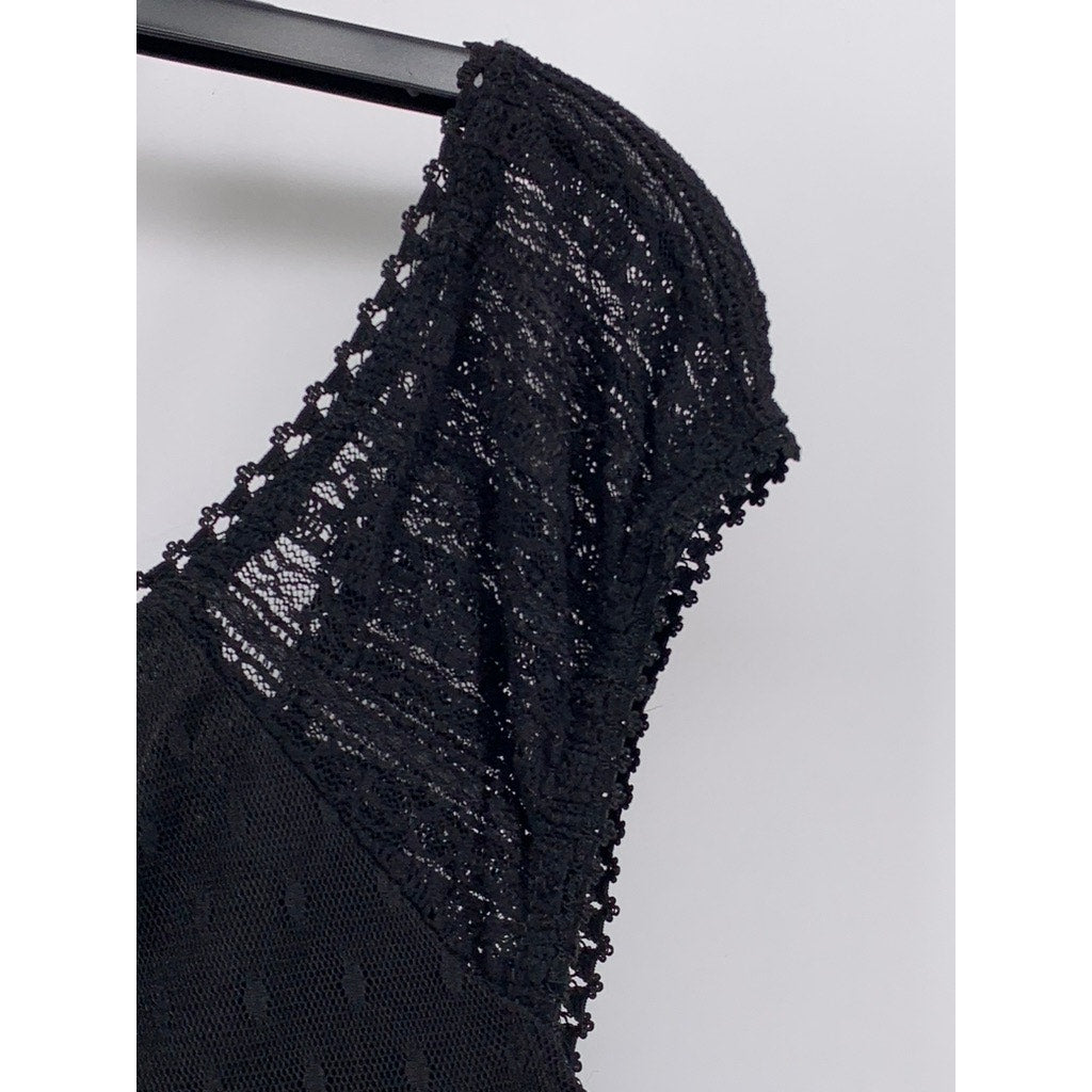 AGENDA Women's Black Lace-Trim Short Sleeve Top SZ XL