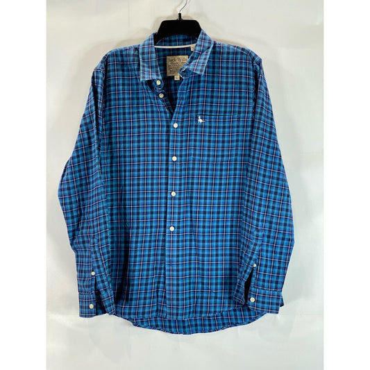 JACK WILLS Men's Blue Gingham Windowpane Button-Up Long Sleeve Shirt SZ L