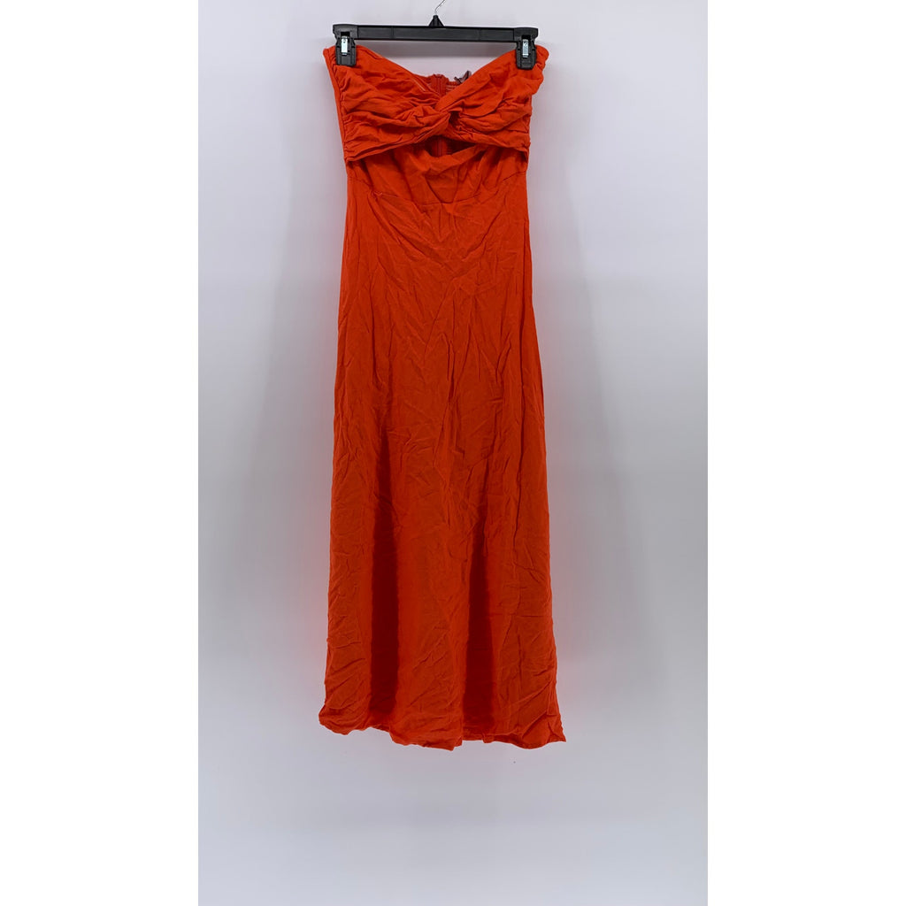 PINK DIAMOND Women's Orange Twist-Knot Cutout Strapless Maxi Dress SZ S