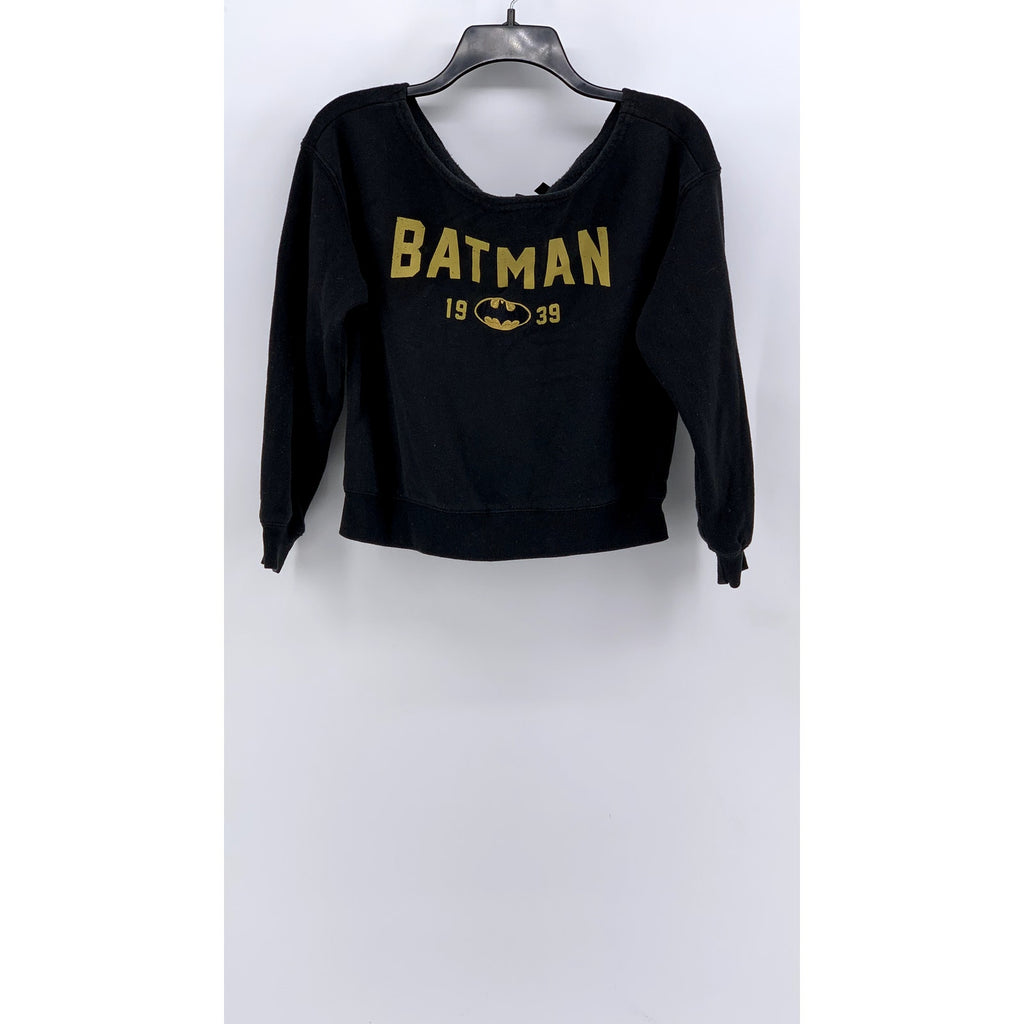 BATMAN Women's Washed Black Logo Crewneck Cropped Sweatshirt SZ XS