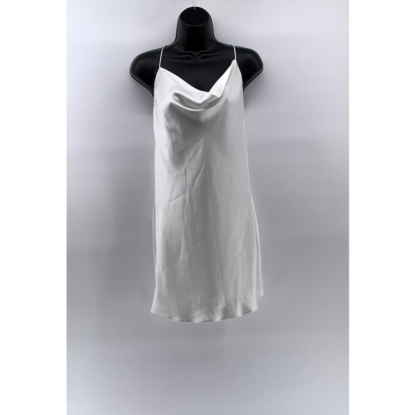 ZARA Women’s White Satin Cowl-Neck Spaghetti Strap Backless Mini Dress SZ M