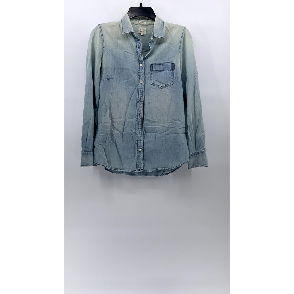 J.CREW Women's Light Blue Denim Perfect Fit Button-Up Long Sleeve Top SZ XS