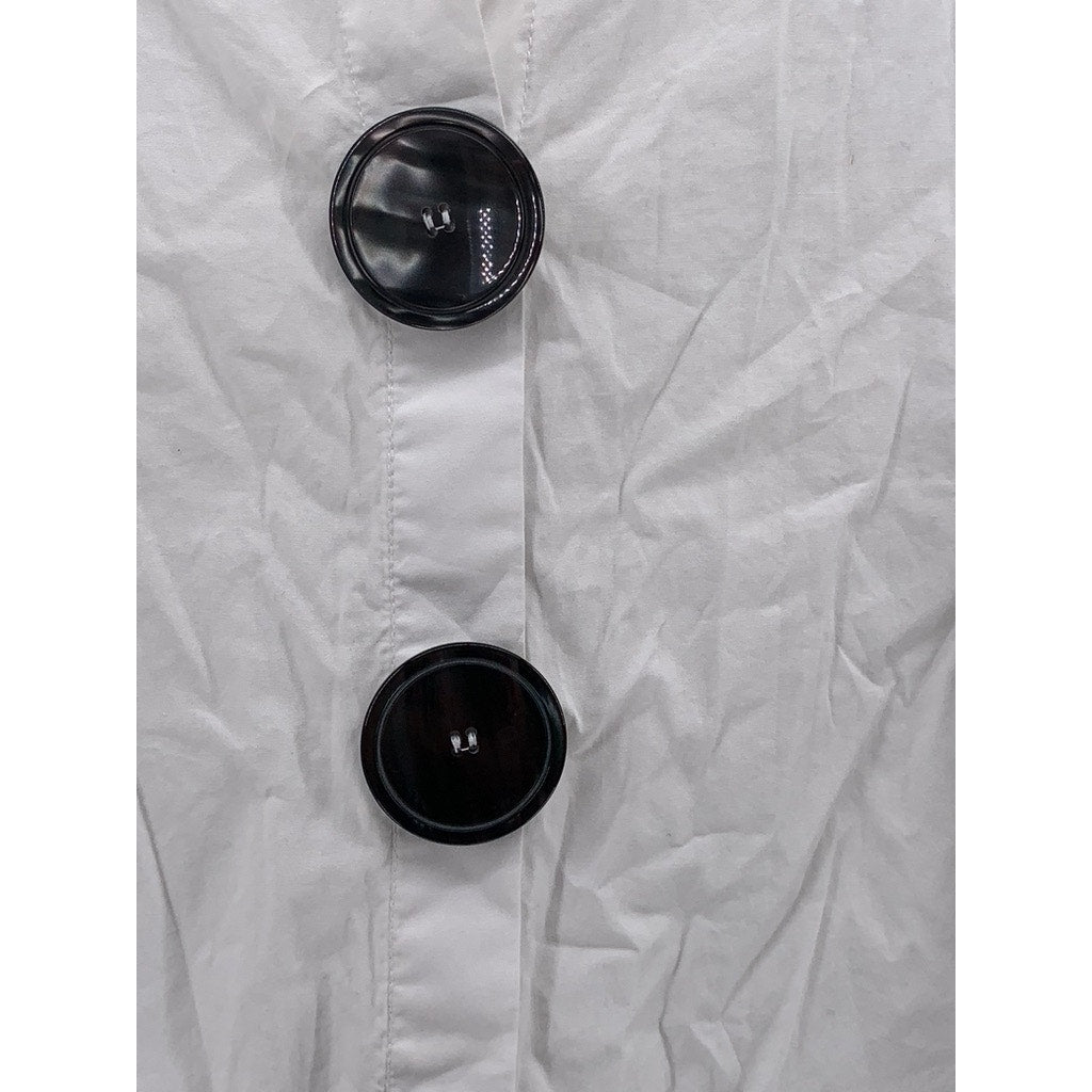 ZARA Women's White Long Sleeve Cotton Split Neck Button-Detail Tunic Top SZ L