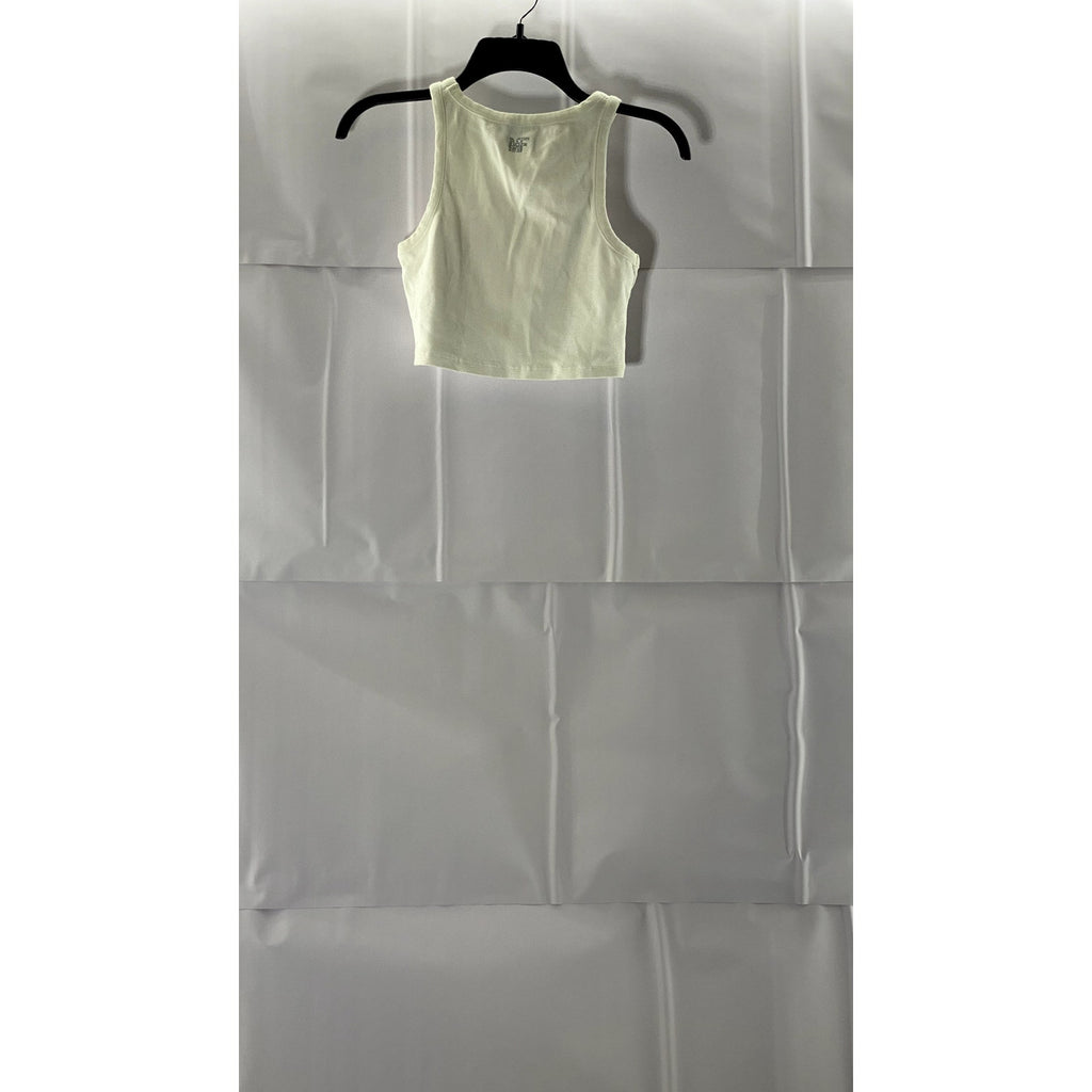 THE MAYFAIR GROUP Women's White/Pink Ribbed Boundaries Are Hot Crop Top SZ S/M