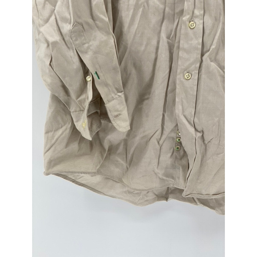 TOMMY HILFIGER Men's Beige Vintage Solid Button-Up Long Sleeve Shirt SZ 17 1/2