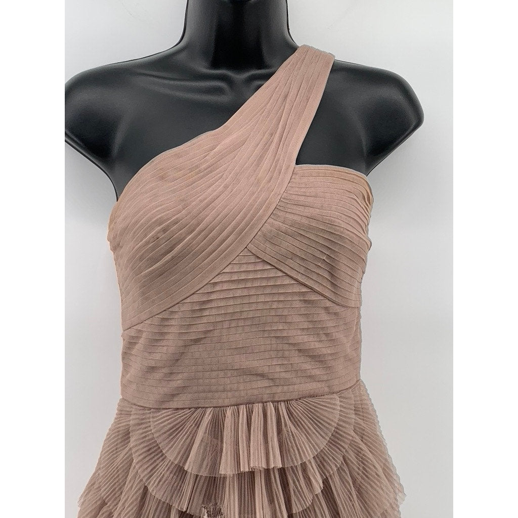 BCBGMAXAZARIA Women's Sepia Beige Azria Ella One-Shoulder Cocktail Dress SZ 6