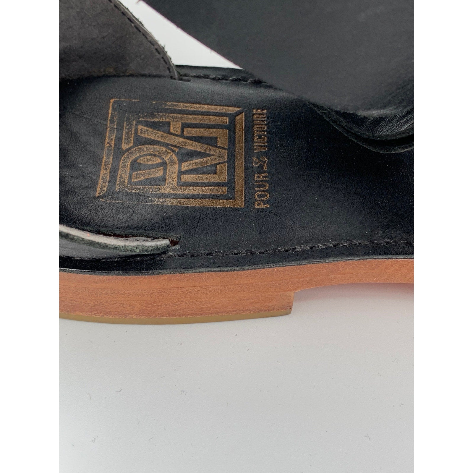 POUR & VICTOIRE Women's Black Leather Round Open-Toe Strappy Sandals SZ 7