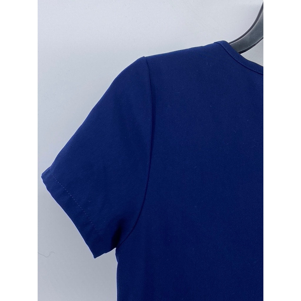 LULU'S Women's Dark Royal Blue Crewneck Short Sleeve Zipper-Hem Shift Dress SZXS