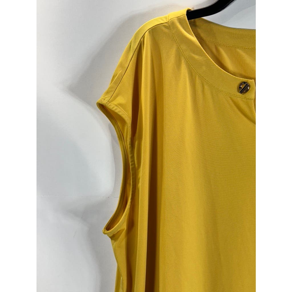 CARMEN CARMEN MARC VALVO Women's Plus Yellow Chain Detail Split-Neck Top SZ 2X