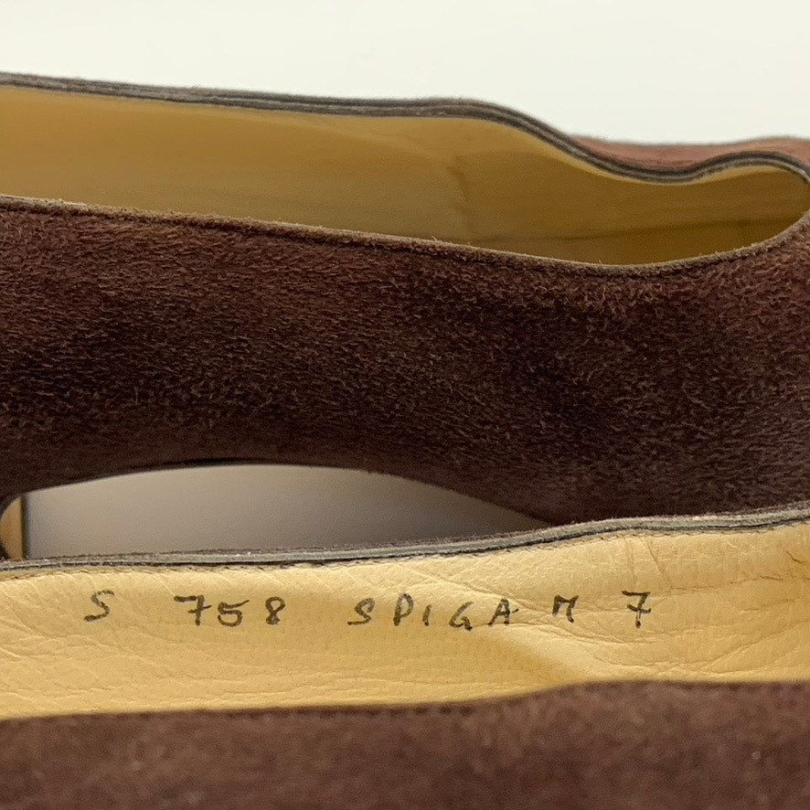 SILVIA FIORENTINA Women's Brown Suede Spiga Round-Toe Block-Heel Pumps SZ 7