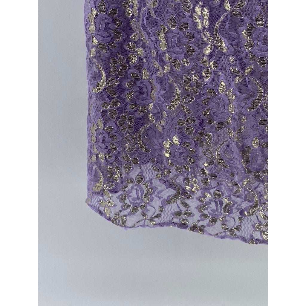 UNBRANDED Women's Purple-Gold Metallic Floral Lace V-Neck Night Gown SZ S