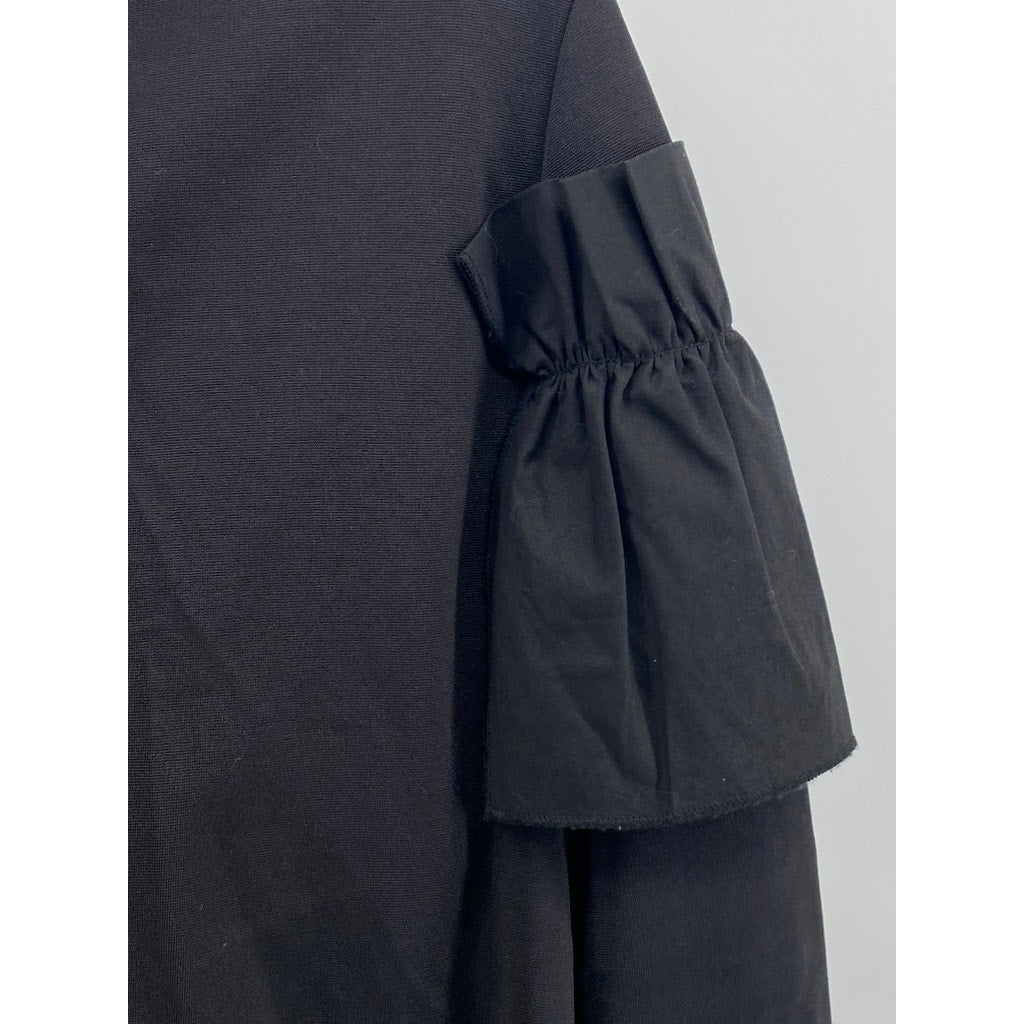 COS Women's Black Boatneck Ruffle-Shoulder Long Sleeve Blouse SZ M