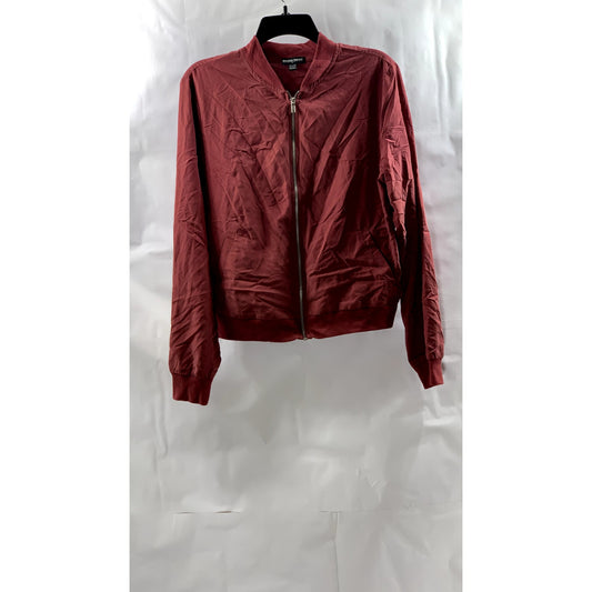 AMERICAN APPAREL Women's Burgundy-Red Zip-Up Bomber Jacket SZ M