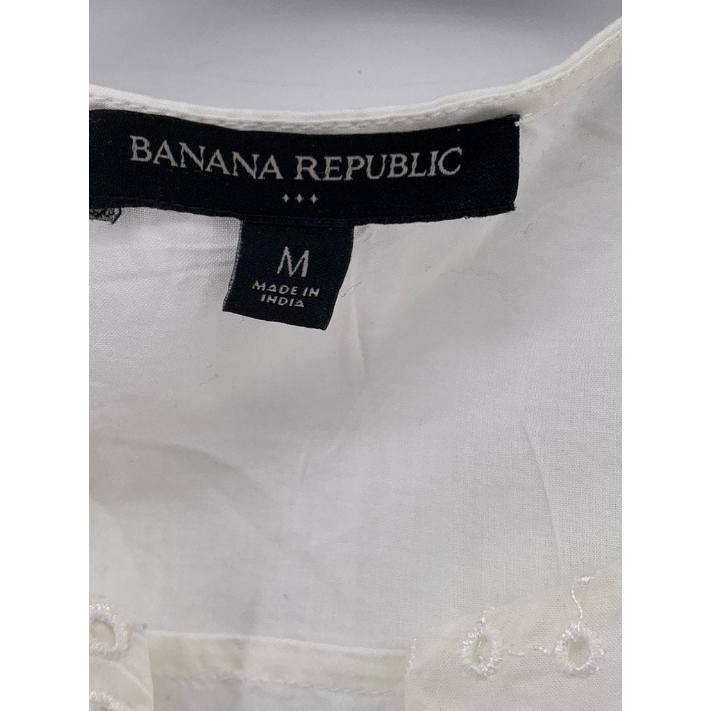 BANANA REPUBLIC Women’s Off-White Split-Neck Sleeveless Eyelet Pullover Top SZ M