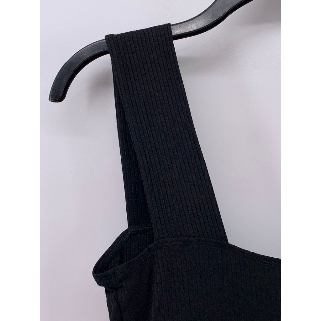 SEZANE Women's Black Ribbed Straight-Neck Side-Slit Midi Dress SZ 38(US6)