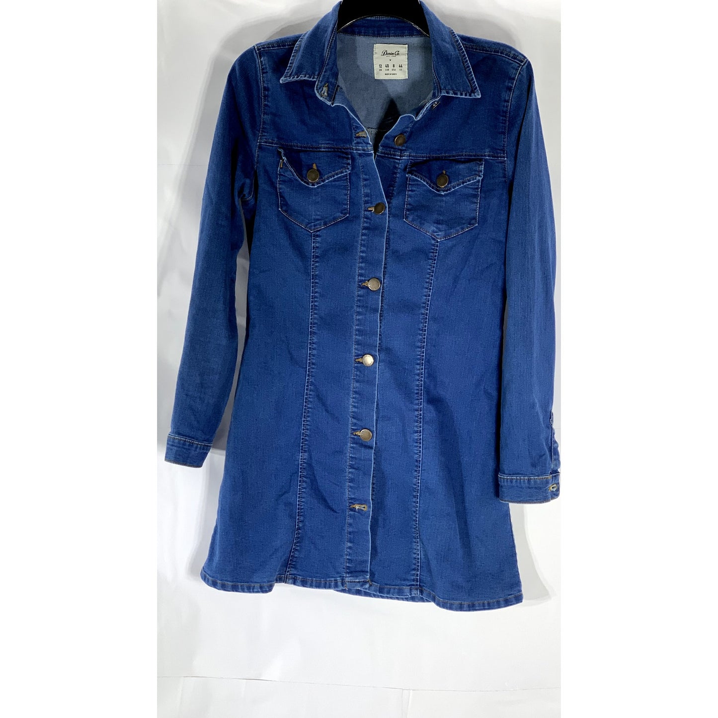 DENIM CO. Women's Vintage Dark Blue Denim Button-Up Long Sleeve Mini Dress SZ 8