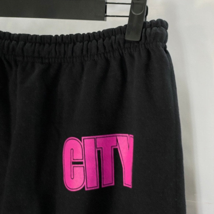 GILDAN Women's Black-Pink Heavy Blend Fleece Syd City Logo Casual Sweatpant SZ S