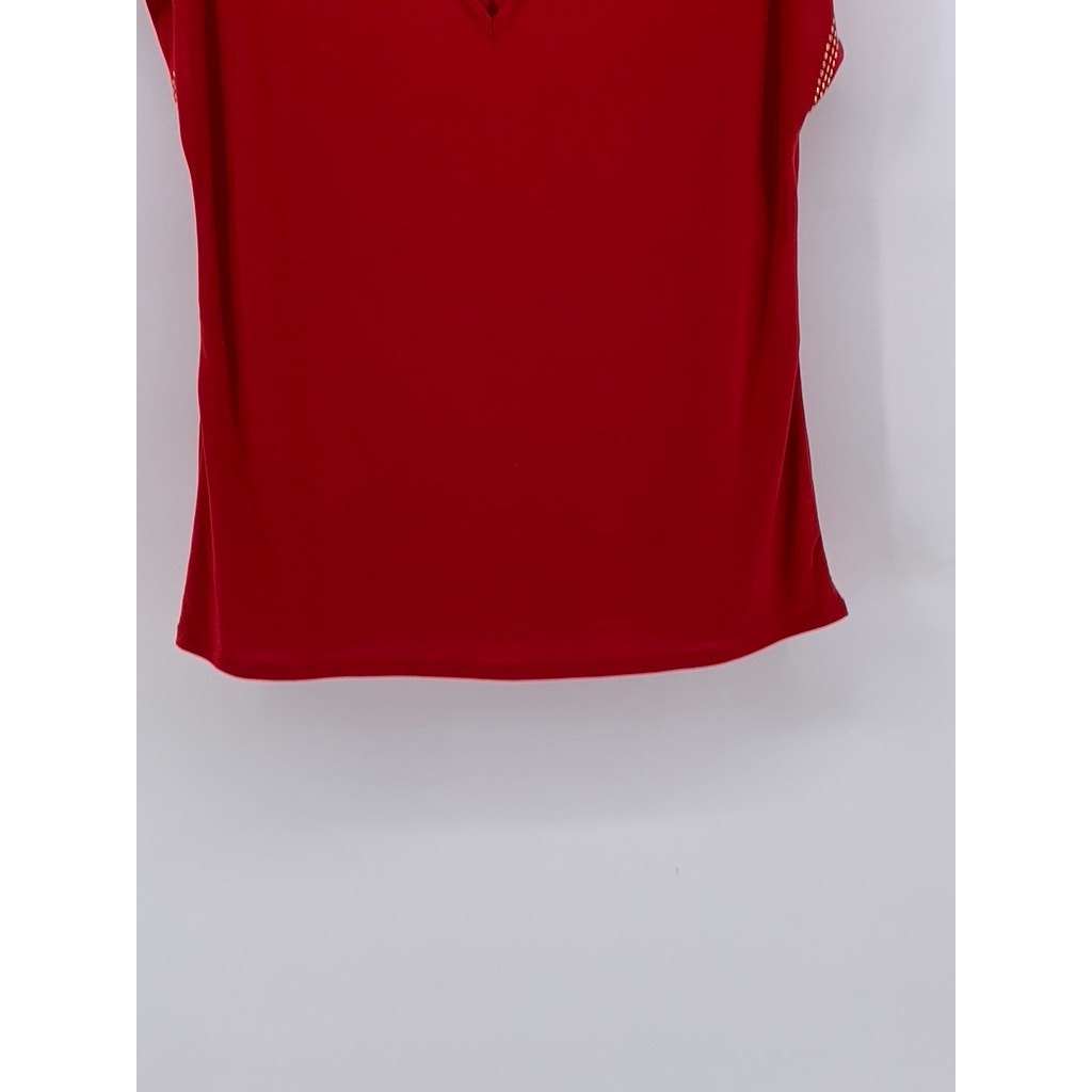 DIANA BELLE Women's Red-Gold Studded Short Sleeve V-Neck Cutout Top SZ S
