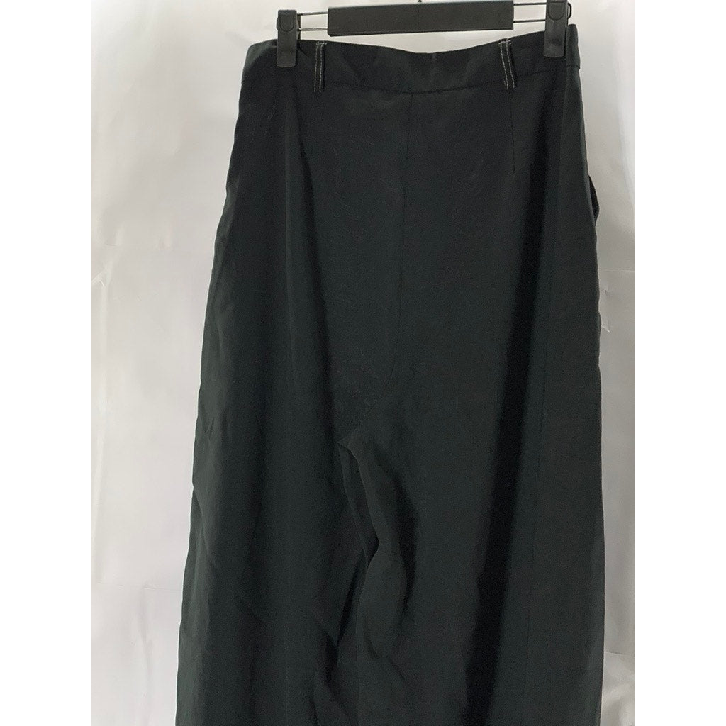 NASTY GAL Women's Black A Complicated Stitch-Uation Wide-Leg Trousers SZ 8